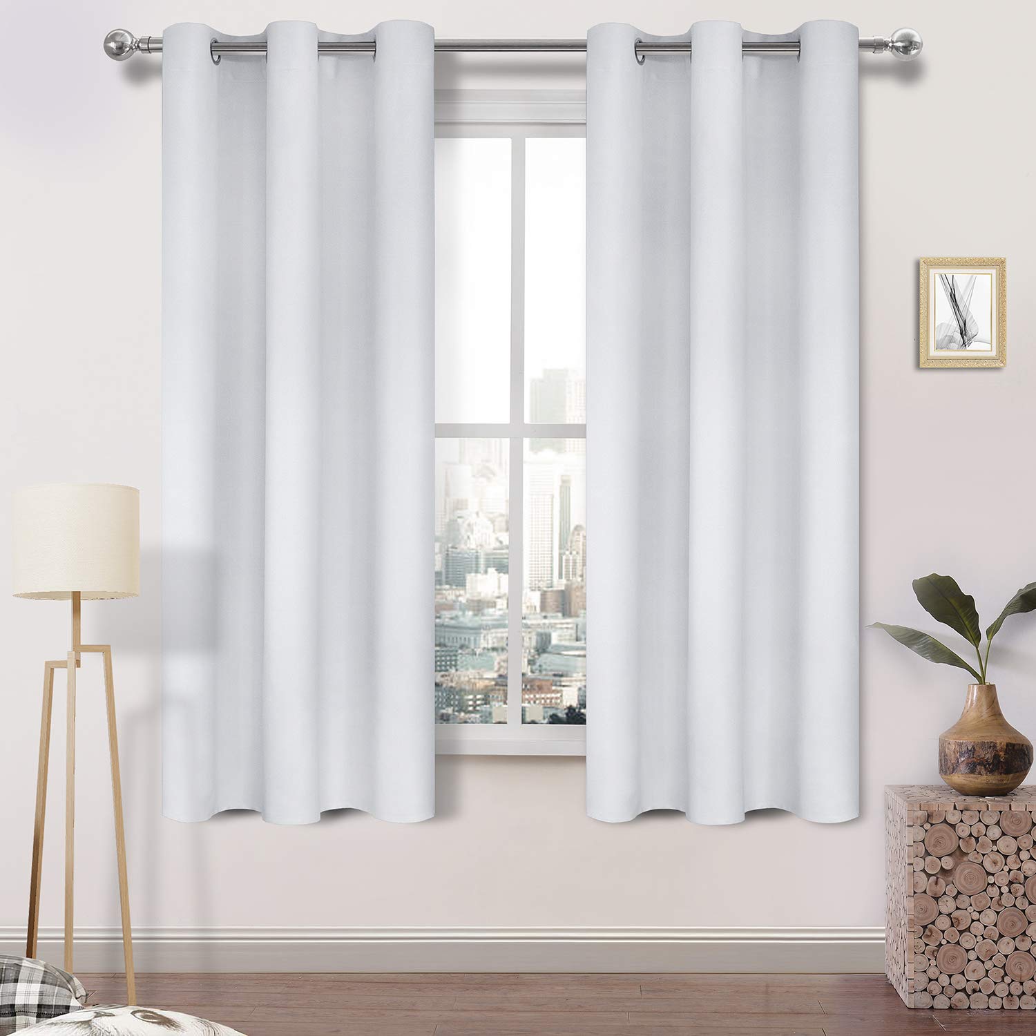 DWCN Room Darkening Curtains for Bedroom & Living Room, 63 Inch Length, 2 Panels, Solid Grommet Curtains - 42 x 63 Inch, 2 Panels, Thermal, Greyish White