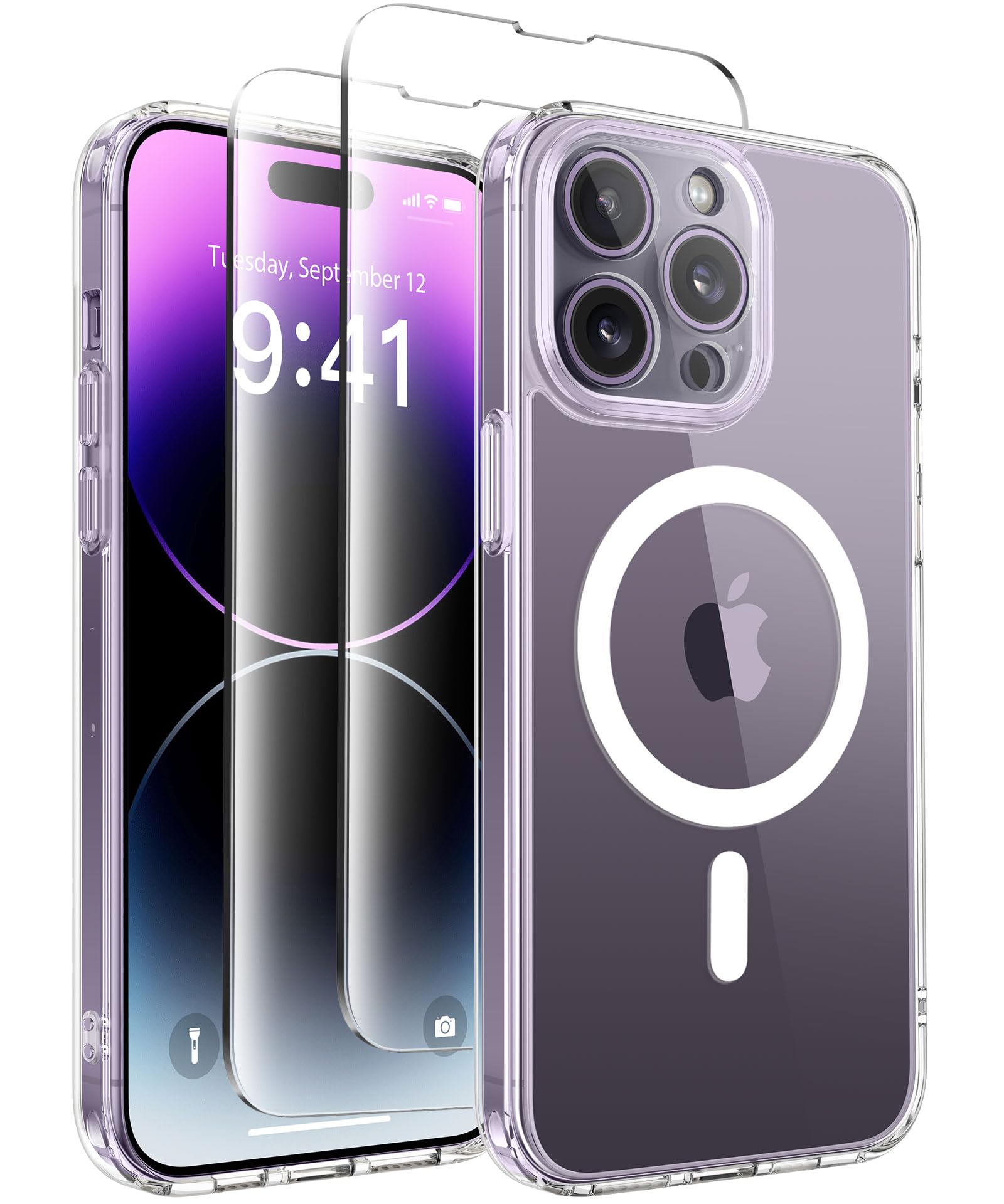 CAPRARO Magnetic for iPhone 14 Pro Case, [Compatible with MagSafe] [Full Camera Protection] Shockproof Protective Slim Translucent Matte Phone Case iPhone 14 Pro Case,Clear — image 1