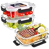 HOTEC 35OZ Glass Food Storage Container, Airtight Glass Lunch Fruit Containers with Lids - Microwave, Oven, Freezer and Dishwasher Safe, 2-PACK