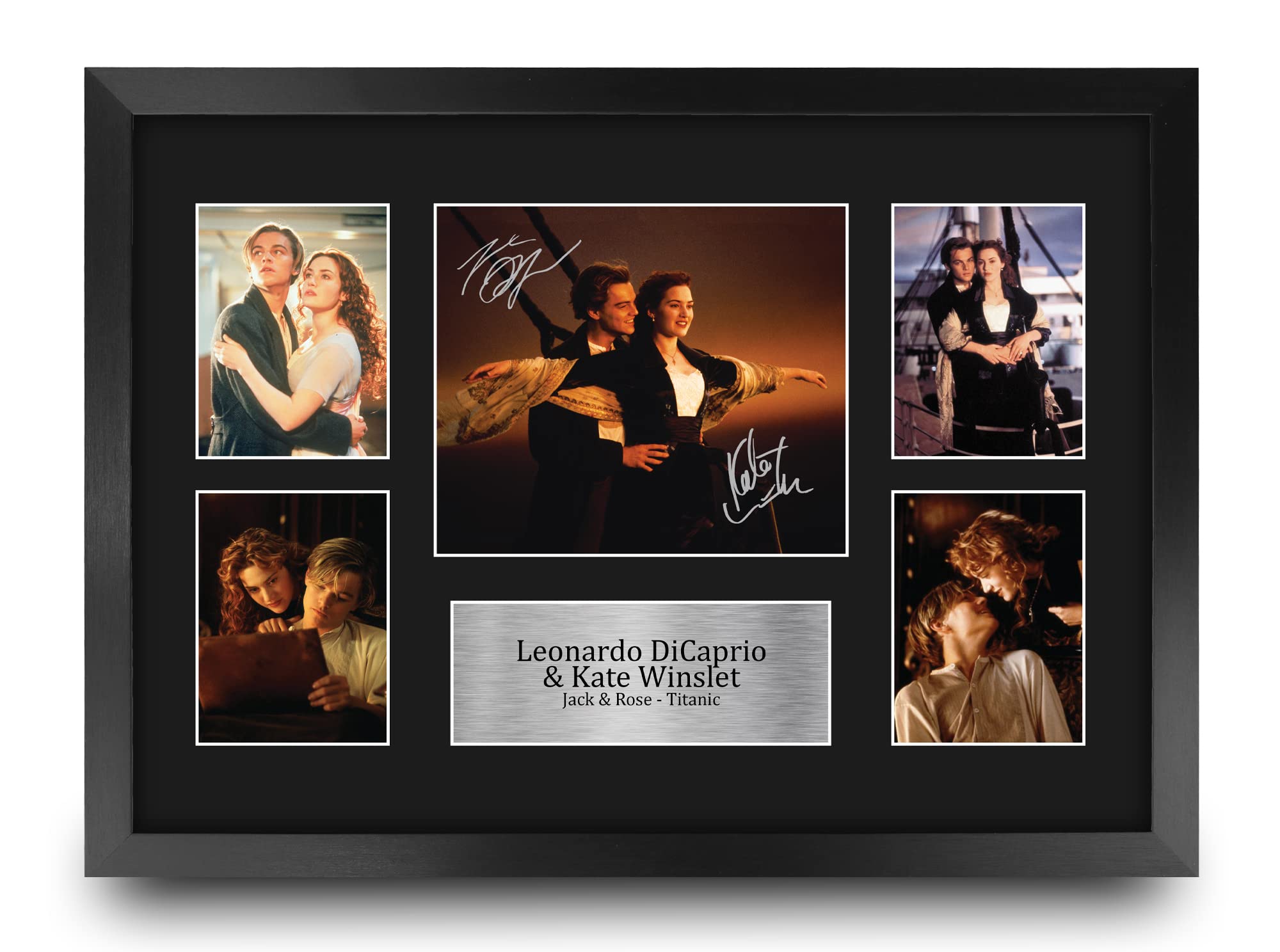 HWC Trading FR A3 Leonardo DiCaprio & Kate Winslet Titanic Rose & Jack Gifts Printed Signed Autograph Picture for Movie Memorabilia Fans - A3 Framed