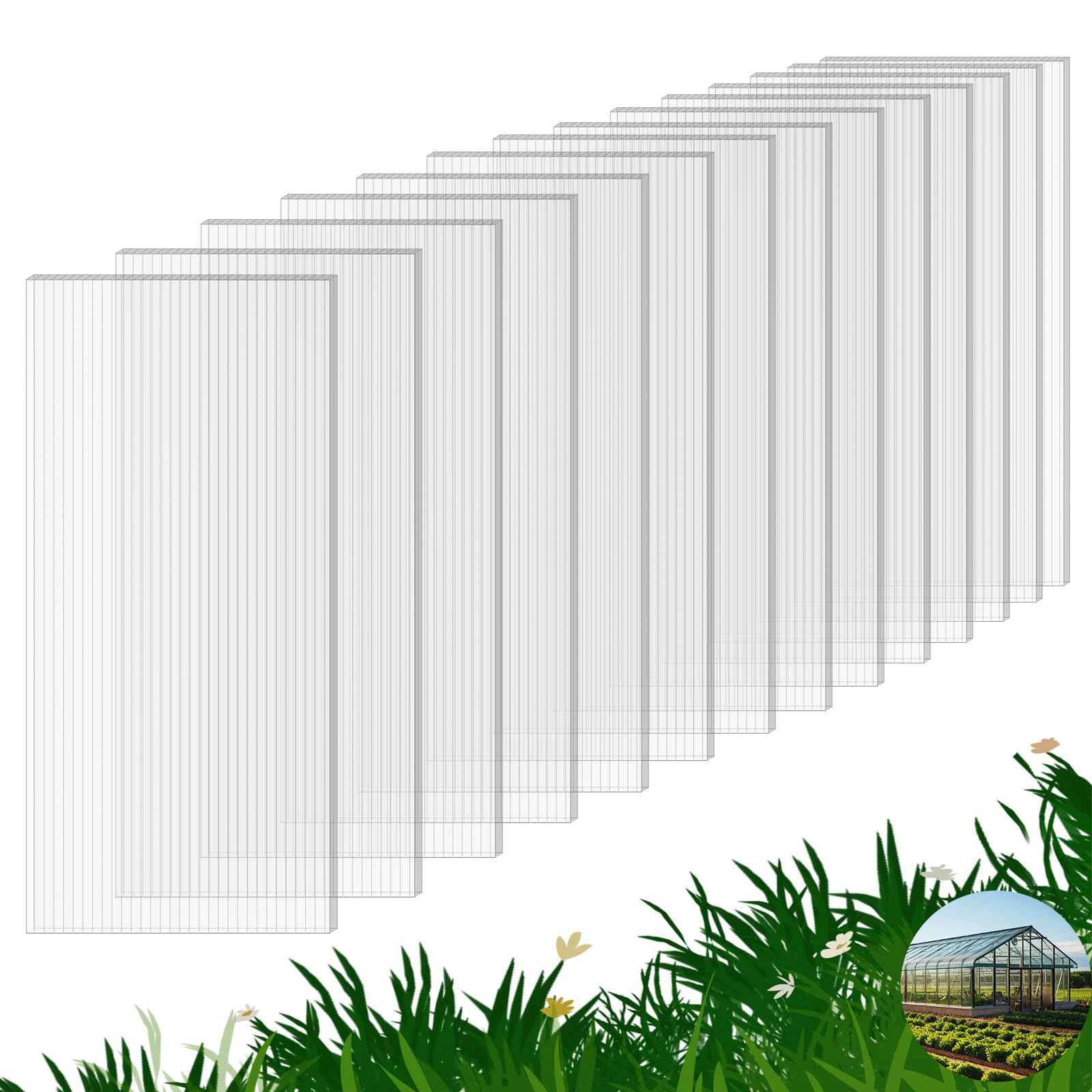 Photo 1 of 14 Pack Polycarbonate Greenhouse Panels, 4' x 2' x 0.16" Twin-Wall Polycarbonate Sheets for All Weather Greenhouse Covering, Excellent Light Transmission & Weather Resistance for Optimal Plant Growth