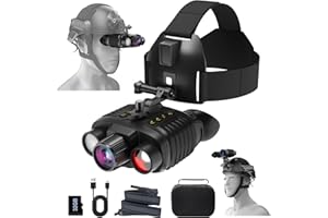 WEOCHI Head-Mounted Night Vision Goggles, 4K Binoculars 8X Zoom 850nm Stealth IR for All Black Observation– Hands-Free Hunting Gift with Built-in Compass & Button Backlight, 32GB TF Card Included
