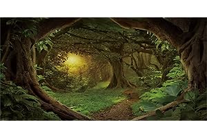 AWERT 30x18 inches Psychedelic Forest Terrarium Background Dim Old Trees Woodland Reptile Habitat Background Green Rainforest Aquarium Background Vinyl Background