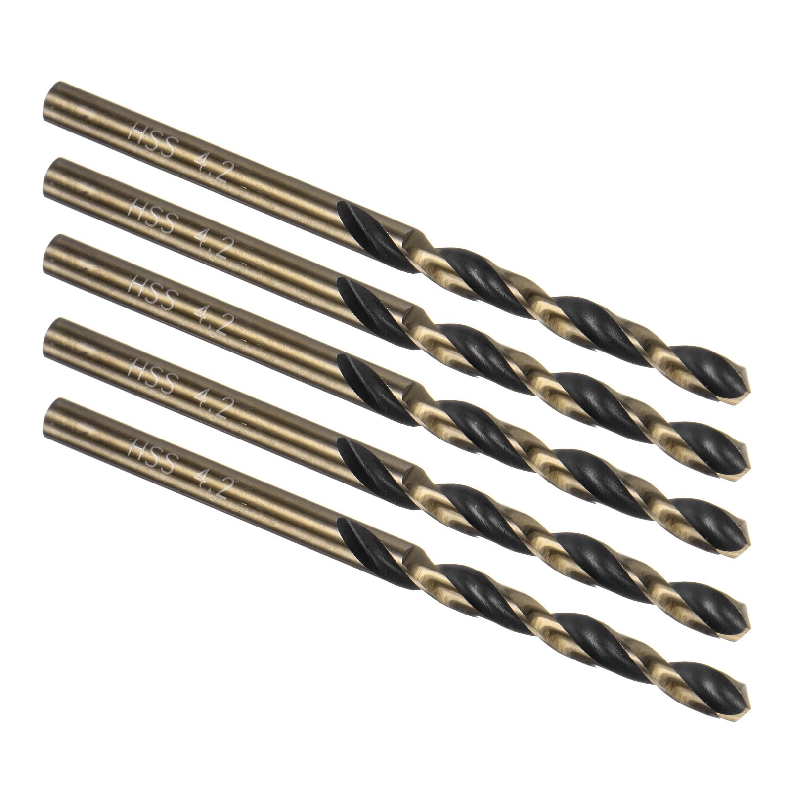 Kozelo 5PCS Twist Drill Bit - [4.2mm/0.17"] Titanium Nitride High-Speed Steel Round Shank Jobber Bit Set Black Gold for Metal Wood Plastic Steel Use, 40mm / 1.57" Blade Length — image 1
