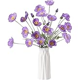 DuHouse Artificial Flowers 6Pcs Poppies Flowers Faux Poppy Flowers for Home Table Centerpieces Decoration Office Wedding(Light Purple)