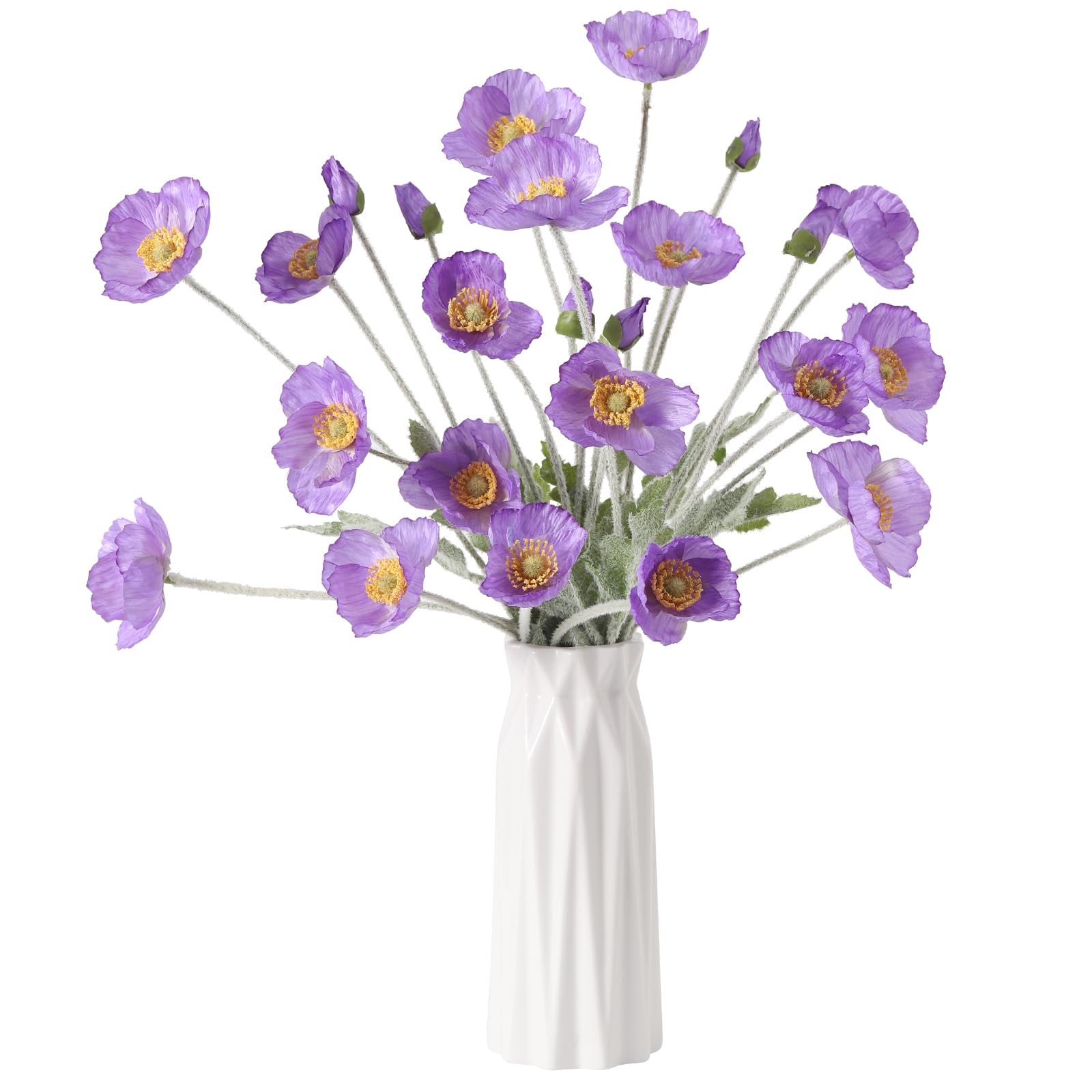 DuHouse 6 Pcs Artificial Poppies Flowers Silk Poppy Flowers for Home Table Centerpieces Decoration Office Wedding(Purple)