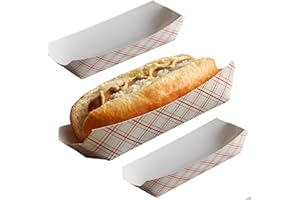 JUST-BUY Paper Hot Dog Food Trays 7'' - 2 lb. Kraft, Heavy Duty, Grease Resistant, Disposable, Recyclable, Biodegradable, Made in USA 7'' (7'' Red Check, 100, Each)