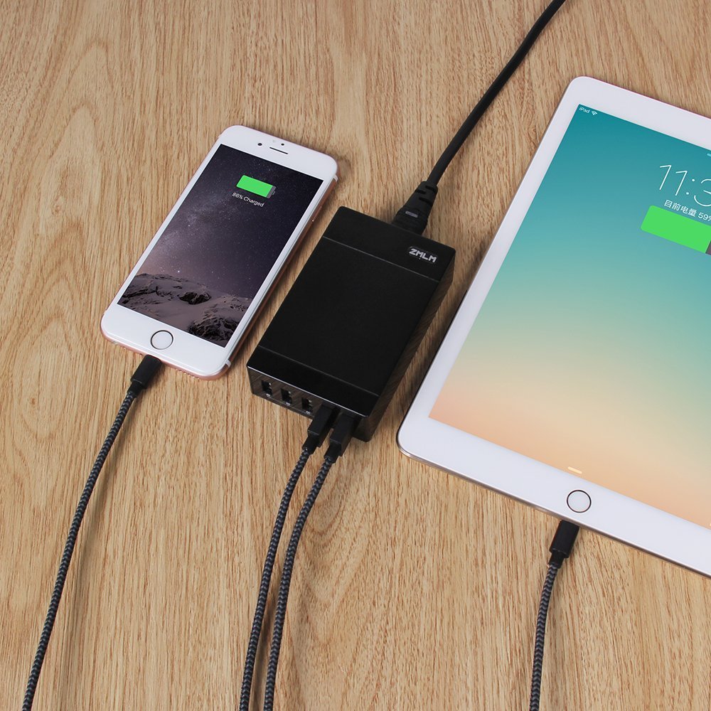 ZMLM 40W/8A 5-Port USB Charger Multi-Port Wall Charging Station with Smart IC for iPhone 7 / 6s / Plus, iPad Pro / Air 2 / mini /iPod, Galaxy S7 / S6 / Edge / Plus, Note 5 / 4, LG, Nexus, HTC and More