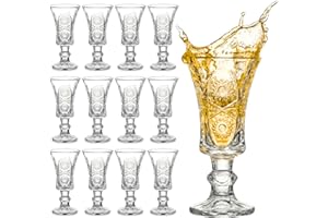 YOUEON 12 Pack 1.5 oz Shot Glasses Set, Etched Glass Shot Glasses with Heavy Base, Small Goblet Shot Cups for Tequila, Whiske