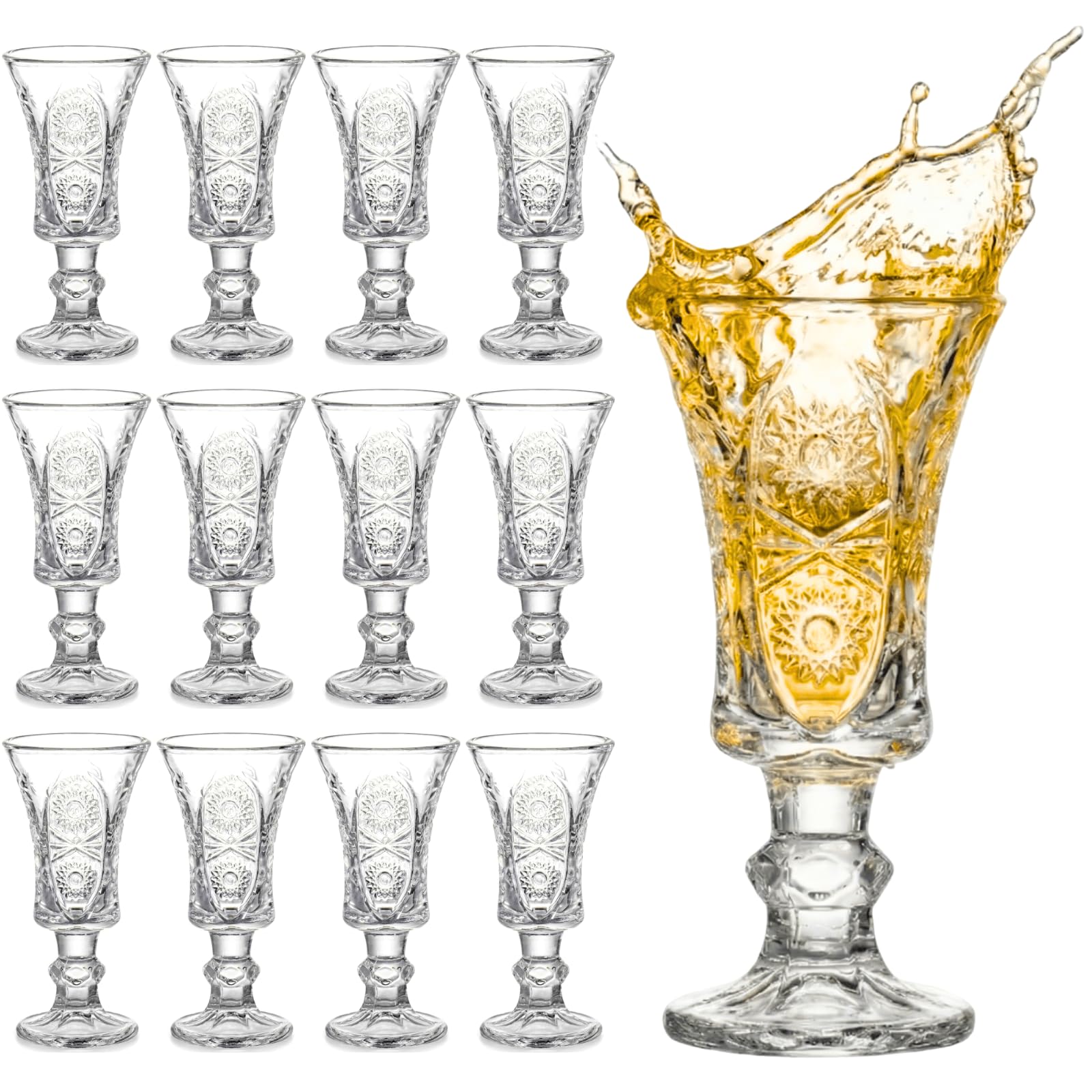 YOUEON 12 Pack 1.2 Oz/35ml Shot Glasses Set, Clear Cordial Glasses, Fancy Shot Glasses, Mini Wine Glass with Heavy Base, Sherry Glasses for Tequila, Liquor, Whiskey, Vodka