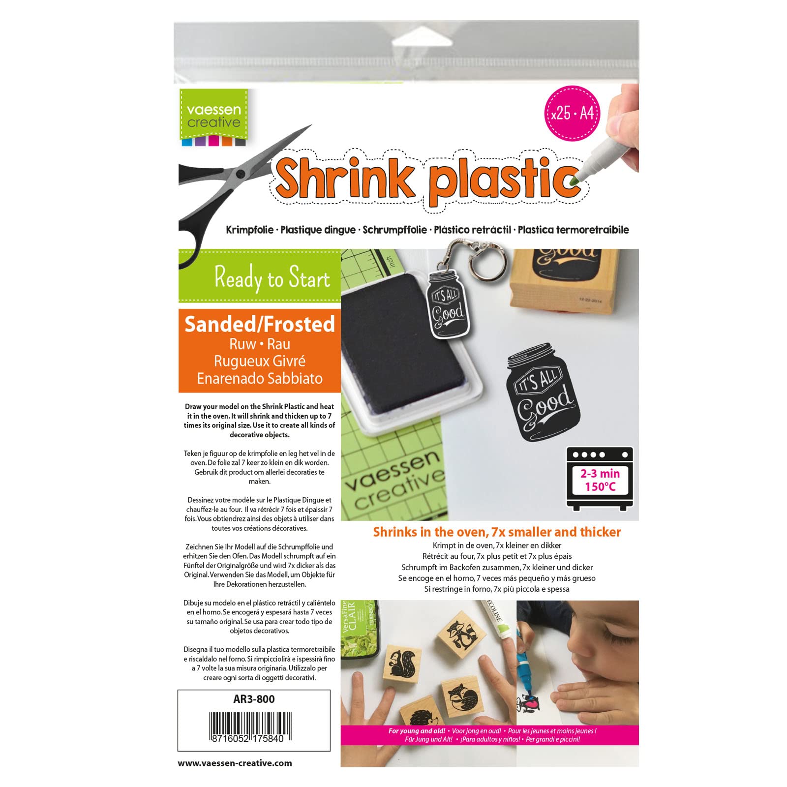 Vaessen Creative Shrink Plastic, Frosted, 25 Sheets, 21 x 30 cm, Fun Arts and Crafts Projects For All Ages