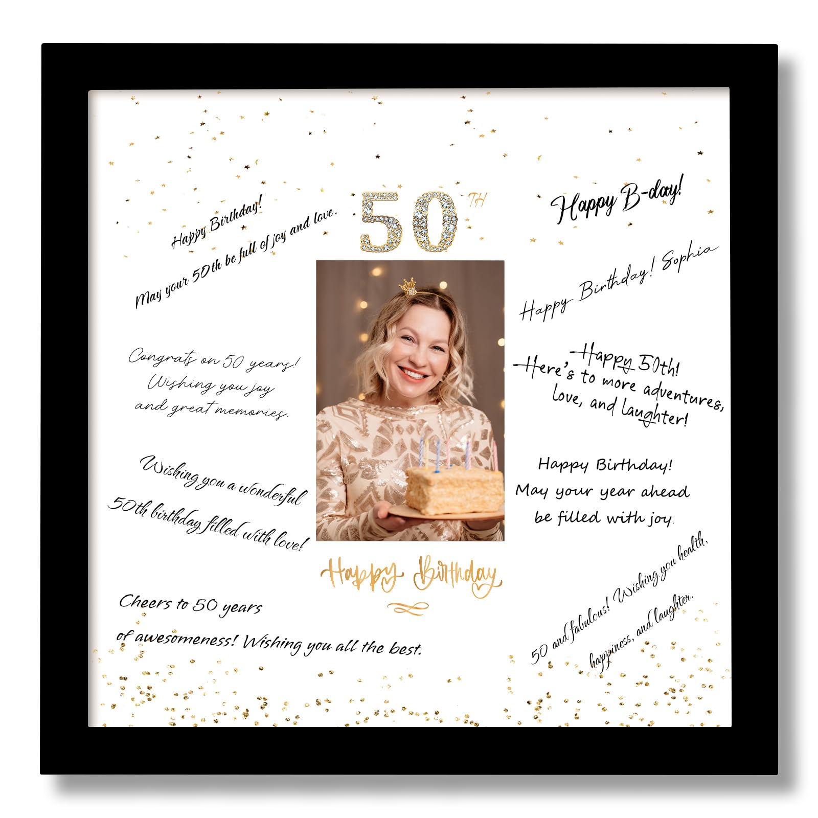 Photo 1 of 13x13 Birthday Signature Frame with Plexiglass Cover - Holds 4x6 Photos, 50th Birthday Decorations, Alternative Guest Book Gifts for Men & Women, 50th Party Favors, Wall Display & Supplies, Black