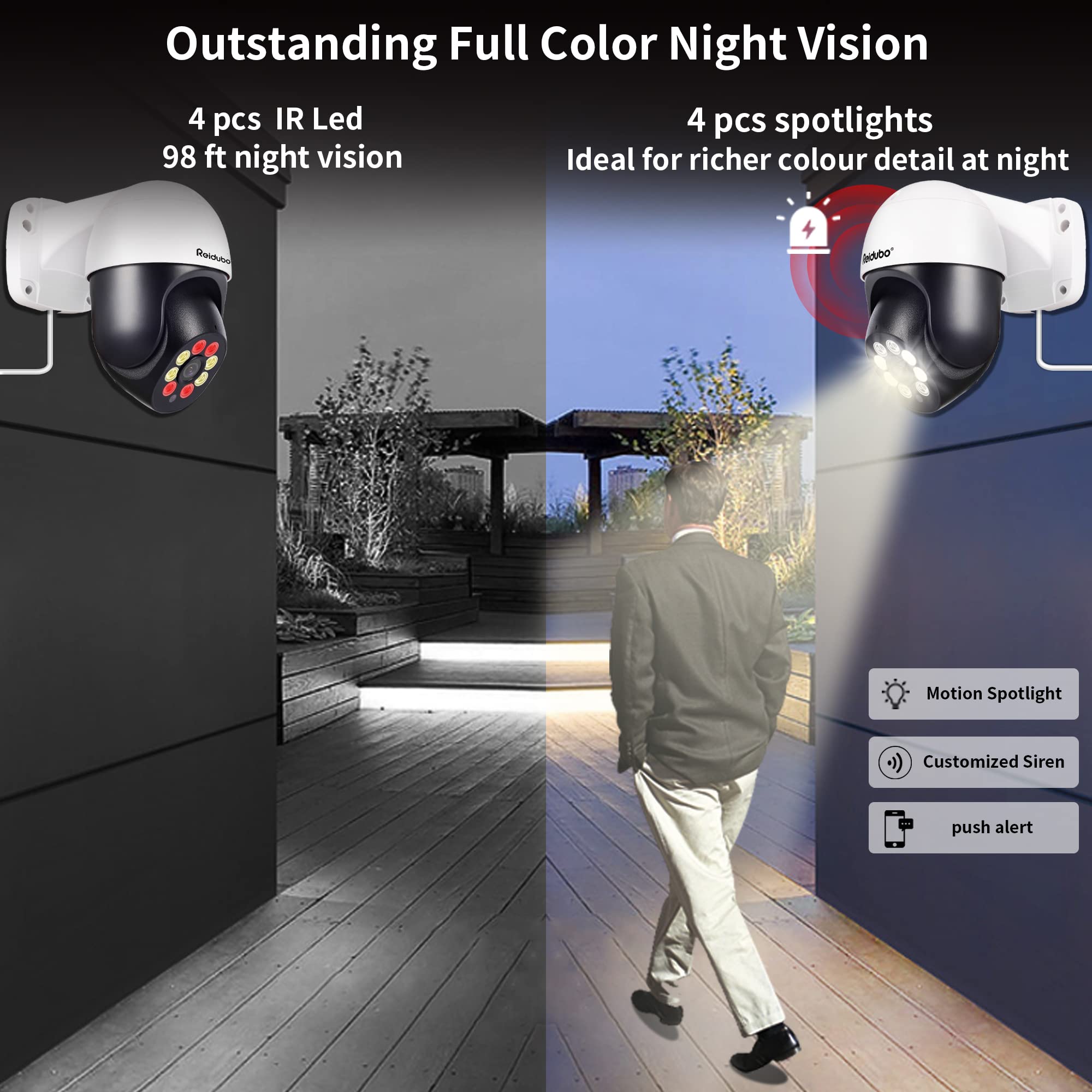 Reidubo 2K IP Outdoor Security PoE Cameras, HD 4MP IP Surveillance @25fps, Two Way Talk,98ft IR Color Night Vision,3.6mm Len,IP66 Waterproof, Motion Detection,Compatible for Hikvision