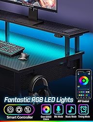 Rolanstar Computer Desk with Power Outlets & LED