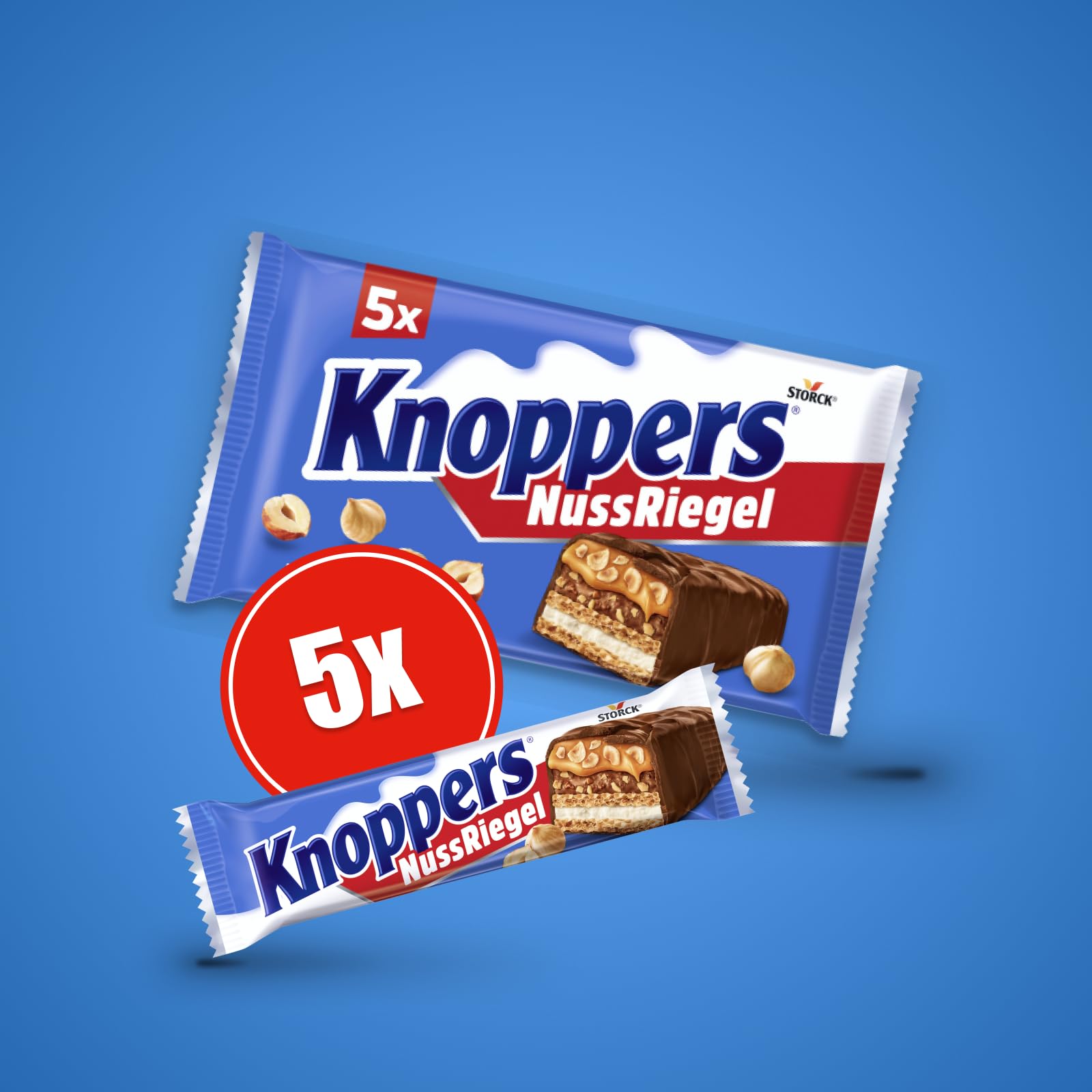 Knoppers NussRiegel – 1 x 200 g (5 Riegel) – Schokoriegel mit Milch- und Nougatcreme, Haselnüssen, Karamell und Vollmilchschokolade 2