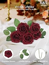 N&T NIETING Artificial Flowers Red Roses 50 Pcs Real Touch with Stems DIY view 7