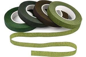 KUUQA 4 Rolls 1/2" Wide Floral Tapes for Bouquet Stem Wrapping and Floral Crafts,Wedding Bouquet,Dark Green,Light Green,Grass Green,Dark Brown