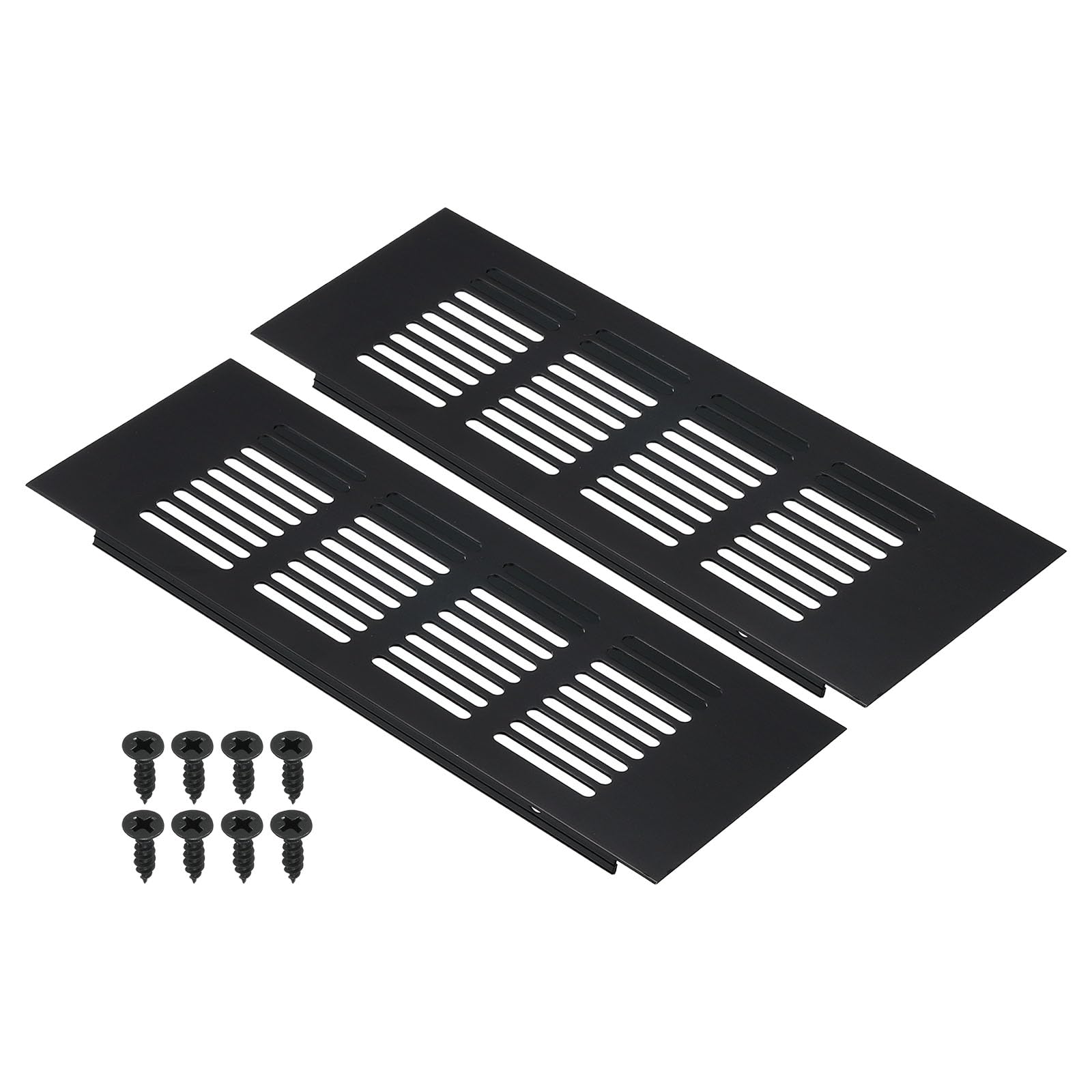 PATIKIL 8 x 3 Inch Door Air Vent Cover, 2pcs Aluminum Grille Ventilation Cover Louvered with Mounting Screws for Cabinet Wardrobe Door, Black