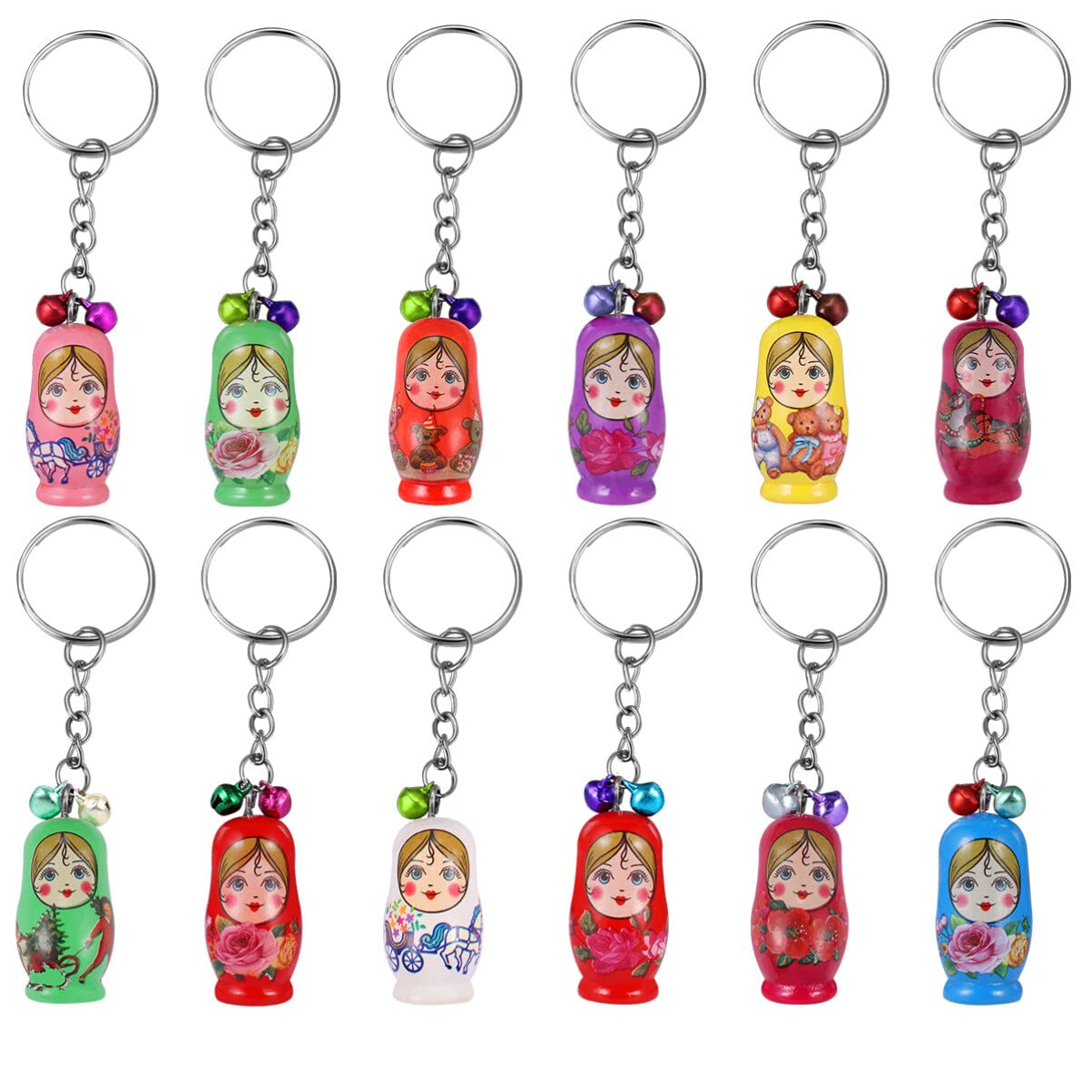 TOYANDONA 12pcs Matryoshka Russian Dolls Keychains Nesting Doll Key Rings Bag Purse Charms Random Style