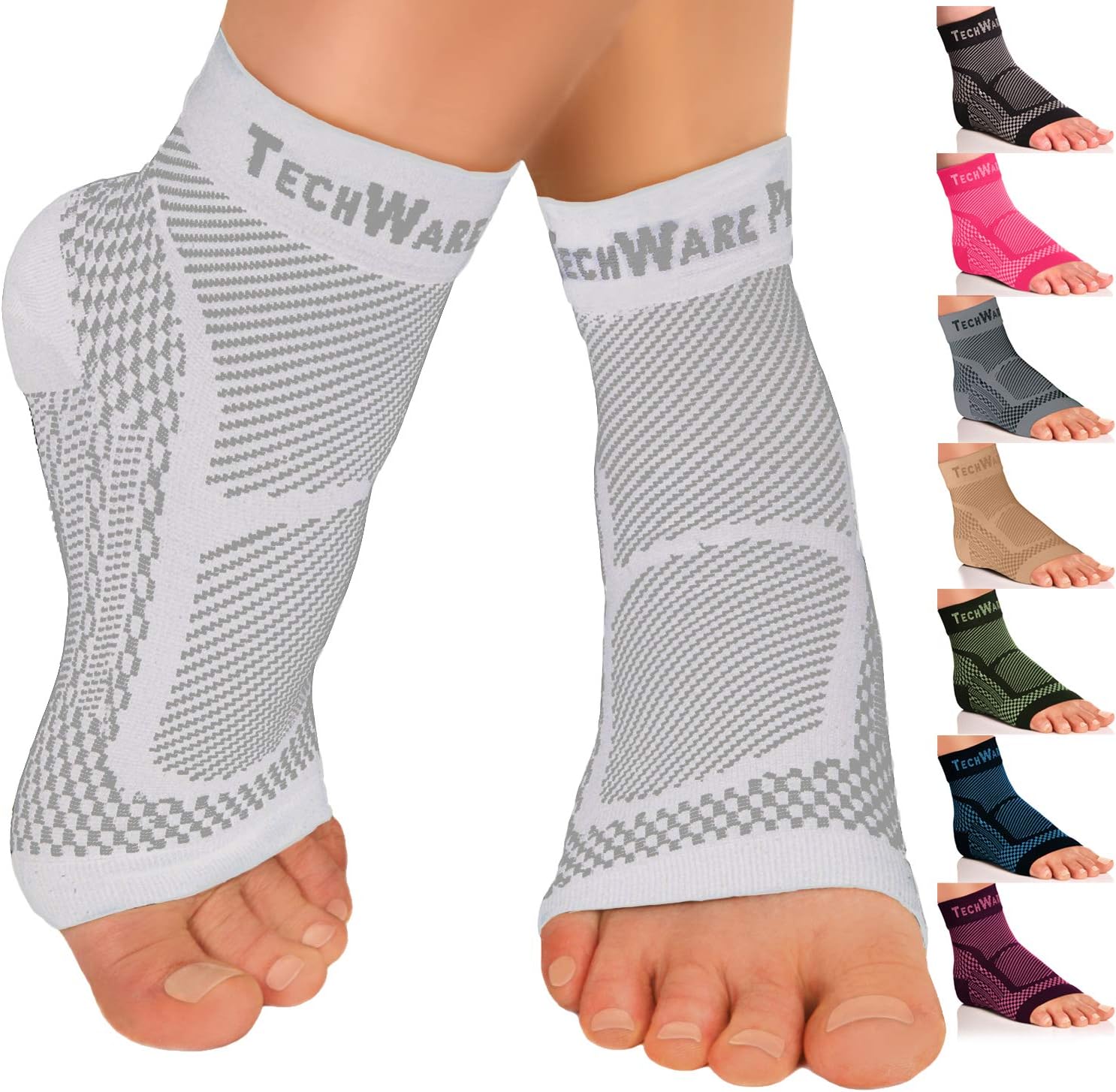 TechWare Pro Ankle Brace Compression Sleeve - Relieves Achilles Tendonitis, Joint Pain. Plantar Fasciitis Sock with Foot Arch Support Reduces Swelling & Heel Spur Pain. Injury Recovery for Sports : Sports & Outdoors