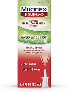 Sinus & Allergy Fast Acting Nasal Congestion Relief Spray, Mucinex Sinus Max (.75 oz in a Bottle), Fast Acting 12 Hour Severe Nasal Congestion Relief