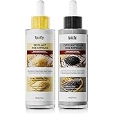 Peel Shot Glow Rice Ampoule Duo, Black and White Rice Exfoliant for Face and Body, Rice Exfoliator for Faces Dead Skin Cells Remover, Face Peel Shot Serum for Softens Cuticle (White+Black, 160ml)