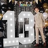 Marquee Numbers 13th-Birthday Decorations: Large 4ft Light up Numbers Balloon for Party Big 13 Year Old Girl Boy Official Teenager Birthday Decoration Foam Board Wall Number 13