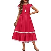 Arshiner Girls Summer Maxi Dresses Short Sleeve Casual Flowy Tiered Dress with Pockets for 4-14 Years