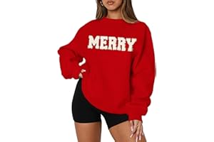 MAPICK Merry Sweatshirt for Women Christmas Fleece Linend Sequin Sweaters Crewneck Oversized Long Sleeve Pullover Tops