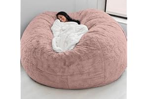 ARSFBII Giant Fur Bean Bag Chair Cover for Kids Adults, (No Filler) Living Room Furniture Big Round Soft Fluffy Faux Fur Beanbag Lazy Sofa Bed Cover (Light Pink, 5FT)