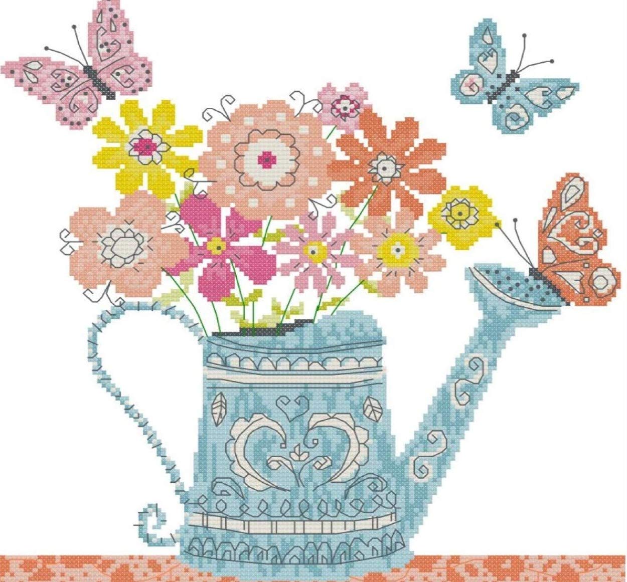 Arione Cross Stitch Kits for Adults Beginners Pre Printed Stamped Cross Stitch Kit Embroidery Tapestry Kit Watering Can 41 x 42cm
