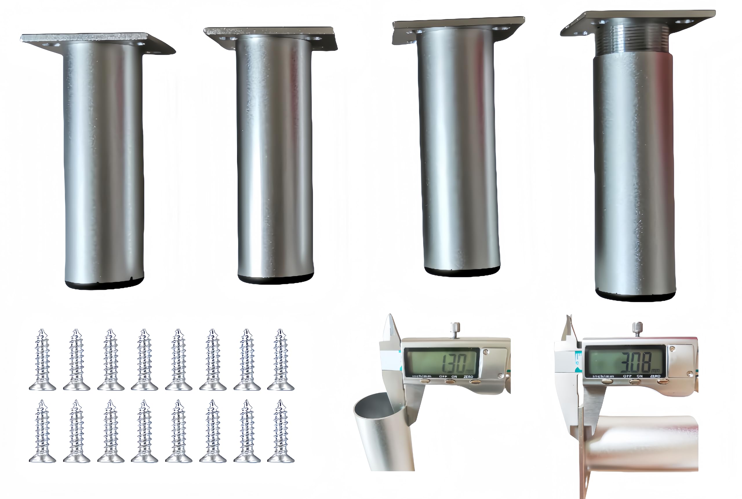 PUTOAHAO 4 Adjustable Furniture Feet, Cabinet Legs, Aluminium Alloy (Diameter 38 mm), Furniture Foot Height Adjustable (0-15 mm), Thick Pipe Wall, Furniture Foot for TV Cabinet, Bathroom, Kitchen, DIY
