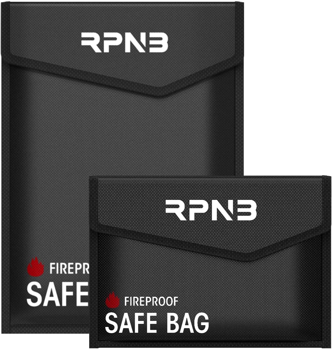 RPNB Fireproof Document Bag(2000℉), 2-Pack, Non-Itchy Silicone Coated Fiberglass Fire and Water Safe Bag with TPU Zipper & Wider Airtight Closure, Fireproof Bag Pouch for Valuables,Cash and Tablet