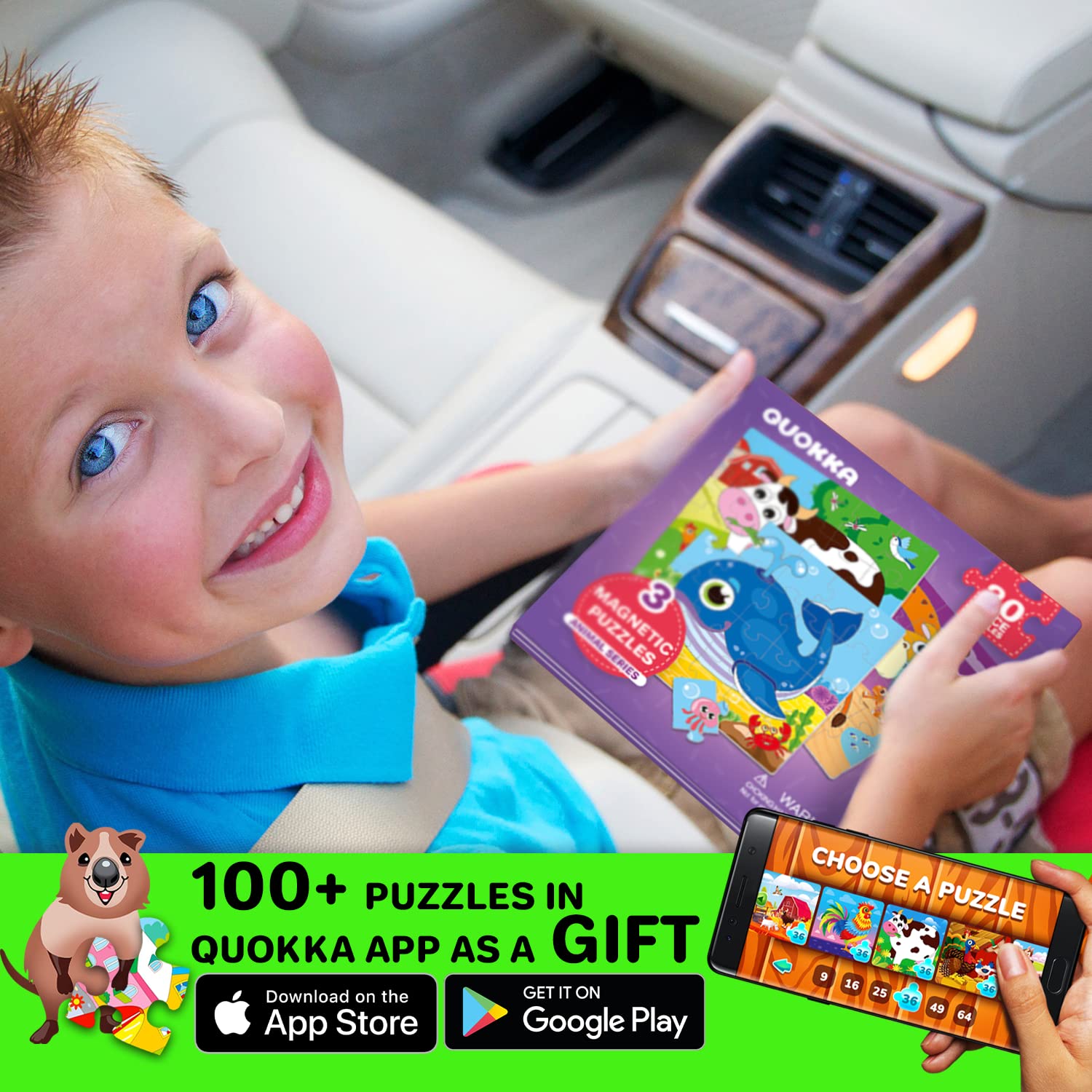 QUOKKA Kids Puzzles for Boys and Girls Magnetic Travel Animal Car