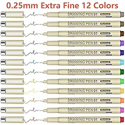 Muchcute 01 Micro Fineliner Drawing Art Pens: 12