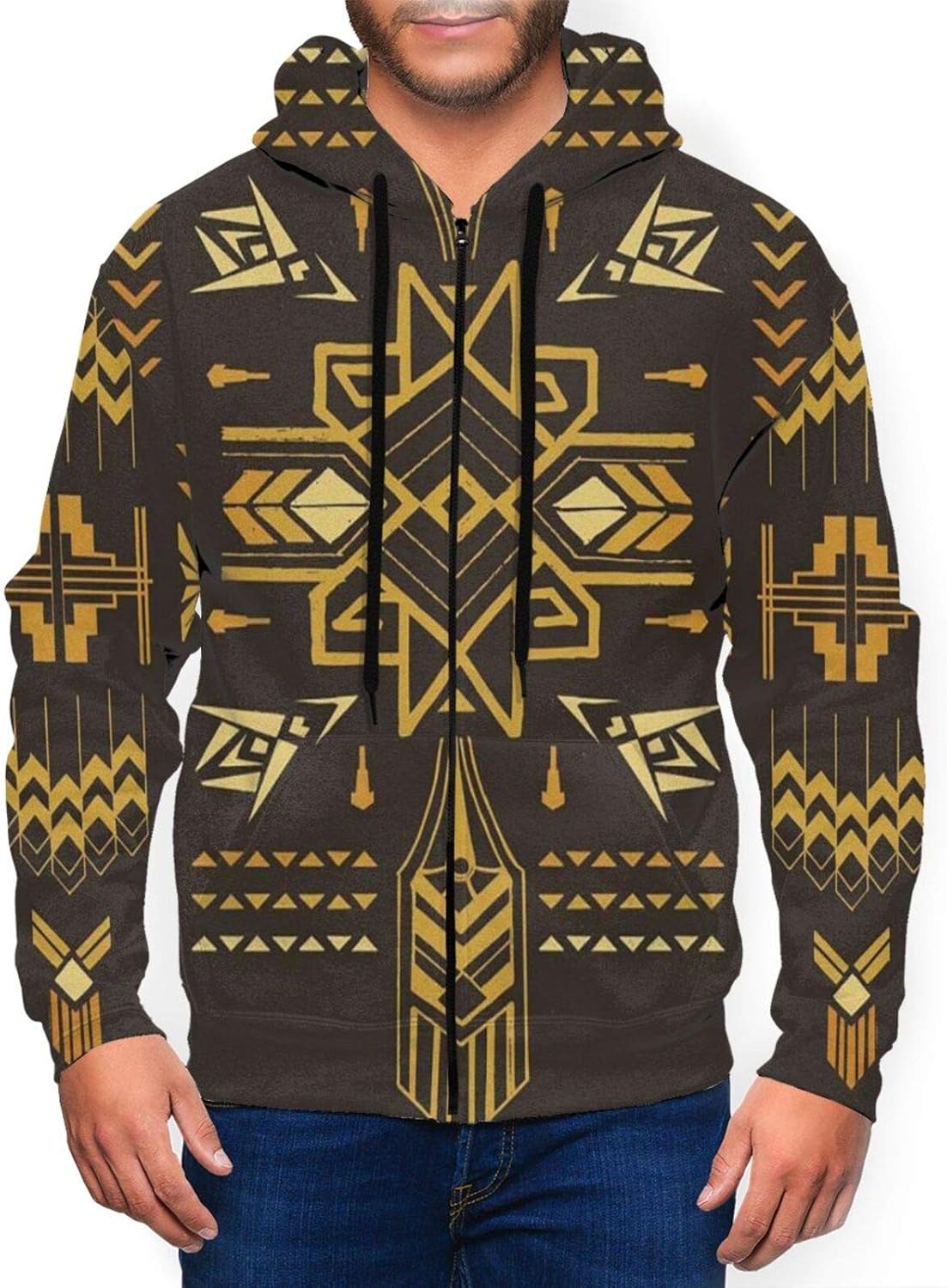 Amazon.com: Vintage Aztec Tribal Geometric Brown Sweatshirt Hoodie for Men Lone Sleeve Pullover 
