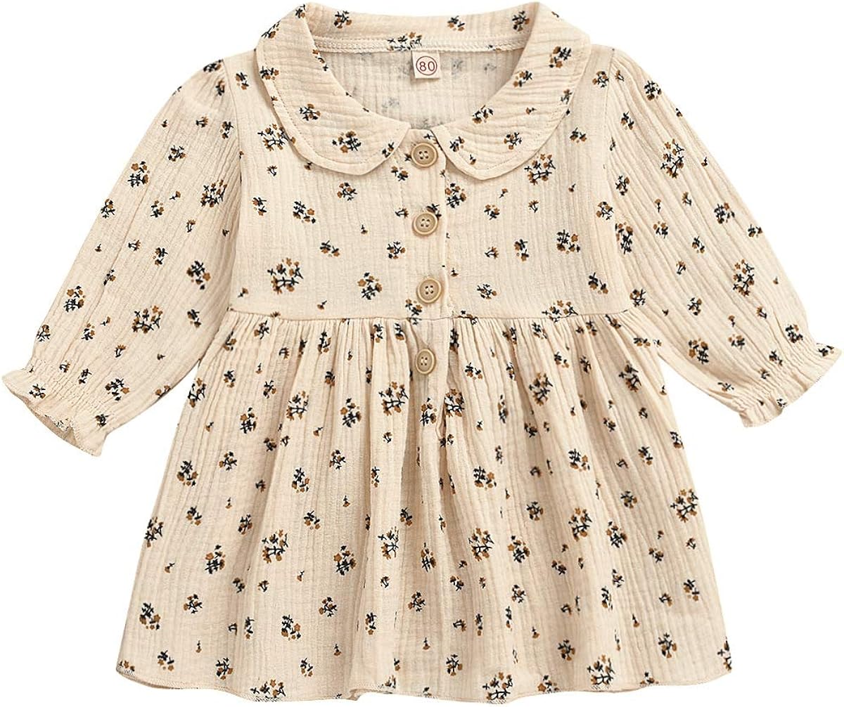 Little Girls Cotton Dresses Spring Autumn Long Sleeve A Line Pleated