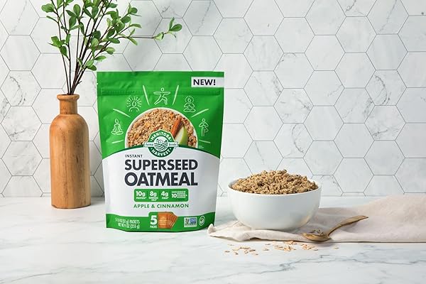 MANITOBA HARVEST SUPERSEED INSTANT OATMEAL, 10G PROTEIN, 4G FIBER AND 8G OMEGA 3 AND 6 PER SERVING FROM HEMP HEARTS, WHOLE GRAIN ROLLED OATS, & FLAX SEED, APPLE & CINNAMON, 9 OUNCE (PACK OF 1)