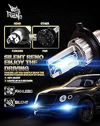 RENO H4 Bulbs, 9003 H4 Fog Lights Fanless In Line