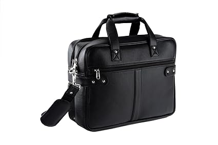 Borse Zipper Leather Double Compartment Expandable Cross over Shoulder Messenger Laptop Bag for Men( Black)