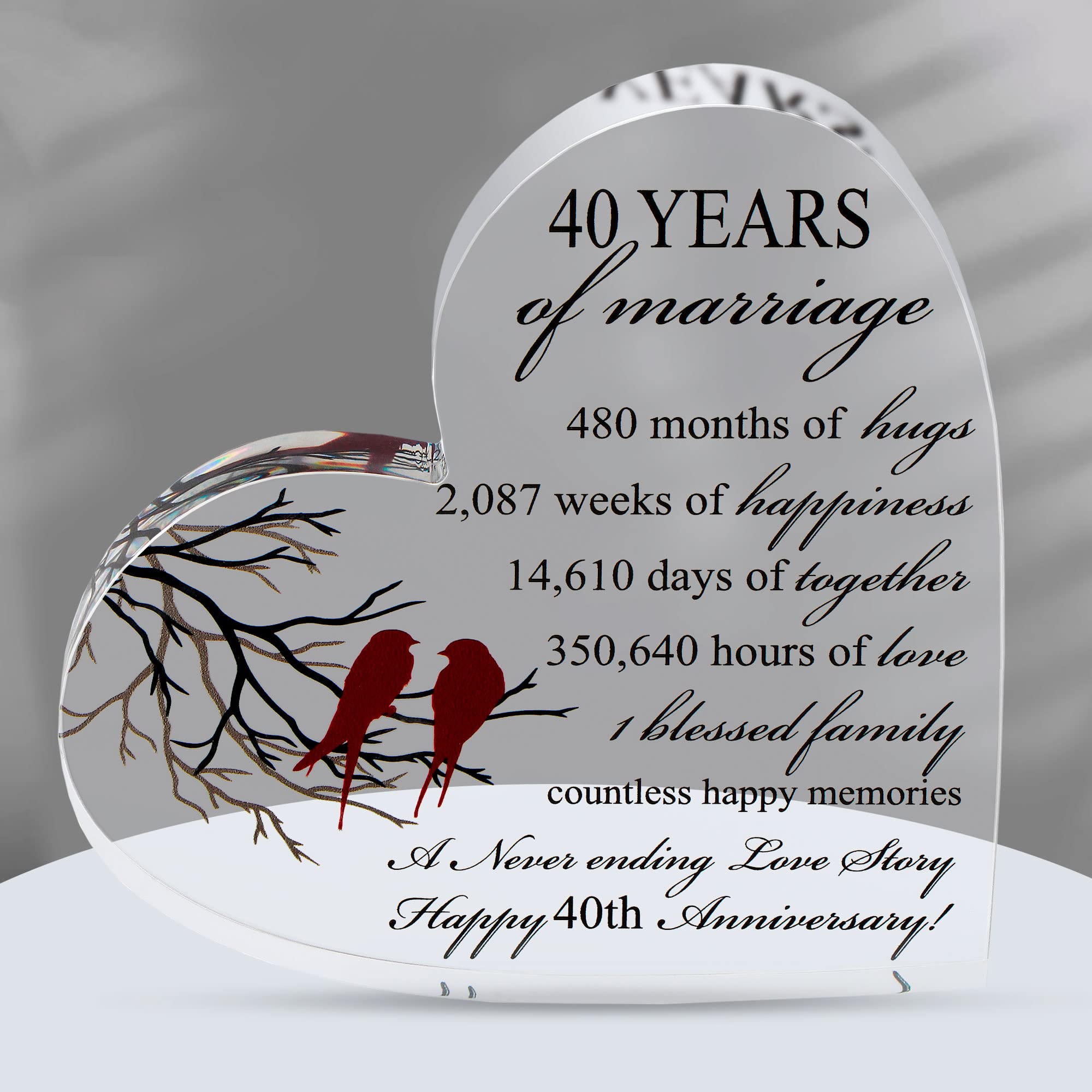 40th ruby Wedding Anniversary Keepsake for Couple - Him Her - Unique Acrylic Heart-Shaped Keepsake - Cute Wedding Presents for Men, Women 13/13/1.5