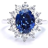StiloVero Princess Diana Ring, 3.7ct Lab-Grown Blue Sapphire Rings for Women, Halo Ring in 18K White Gold Plated Sterling Silver, Sapphire Engagement Rings for Women, Anniversary Birthday Gift for Her