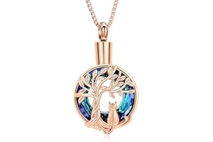 XSMZB Cute Cat Urn Necklace for Ashes of Loved One Tree of Life Crystal Cremation Jewelry Ash Keepsake Pendant Memorial Locke