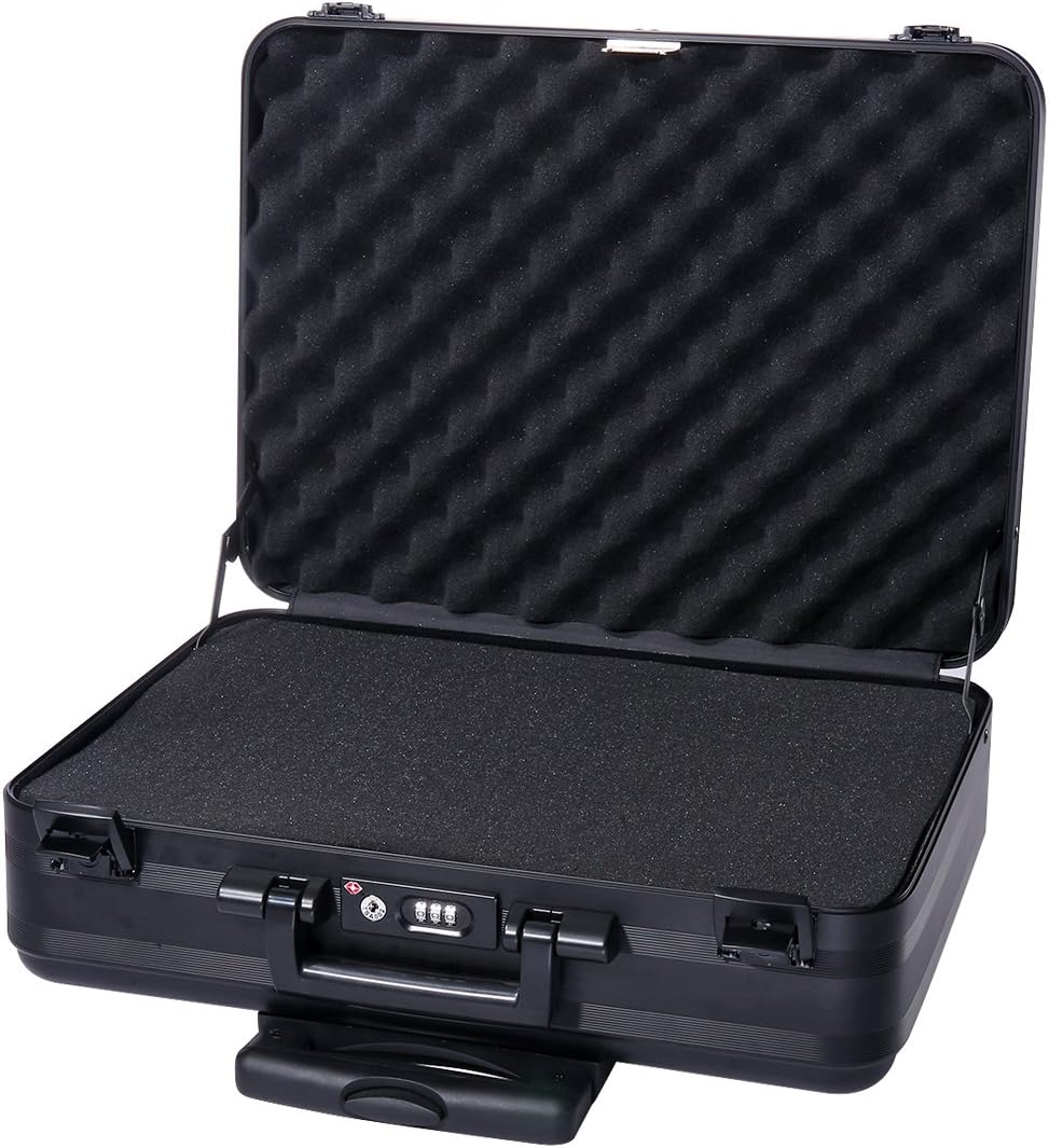 Rolling 17" Laptop Briefcase on Wheels Attache Lawyers Case Legal Size Metal Trolley Portable Tool Chest with Foam (18.1X13.8X6.1inch, black)