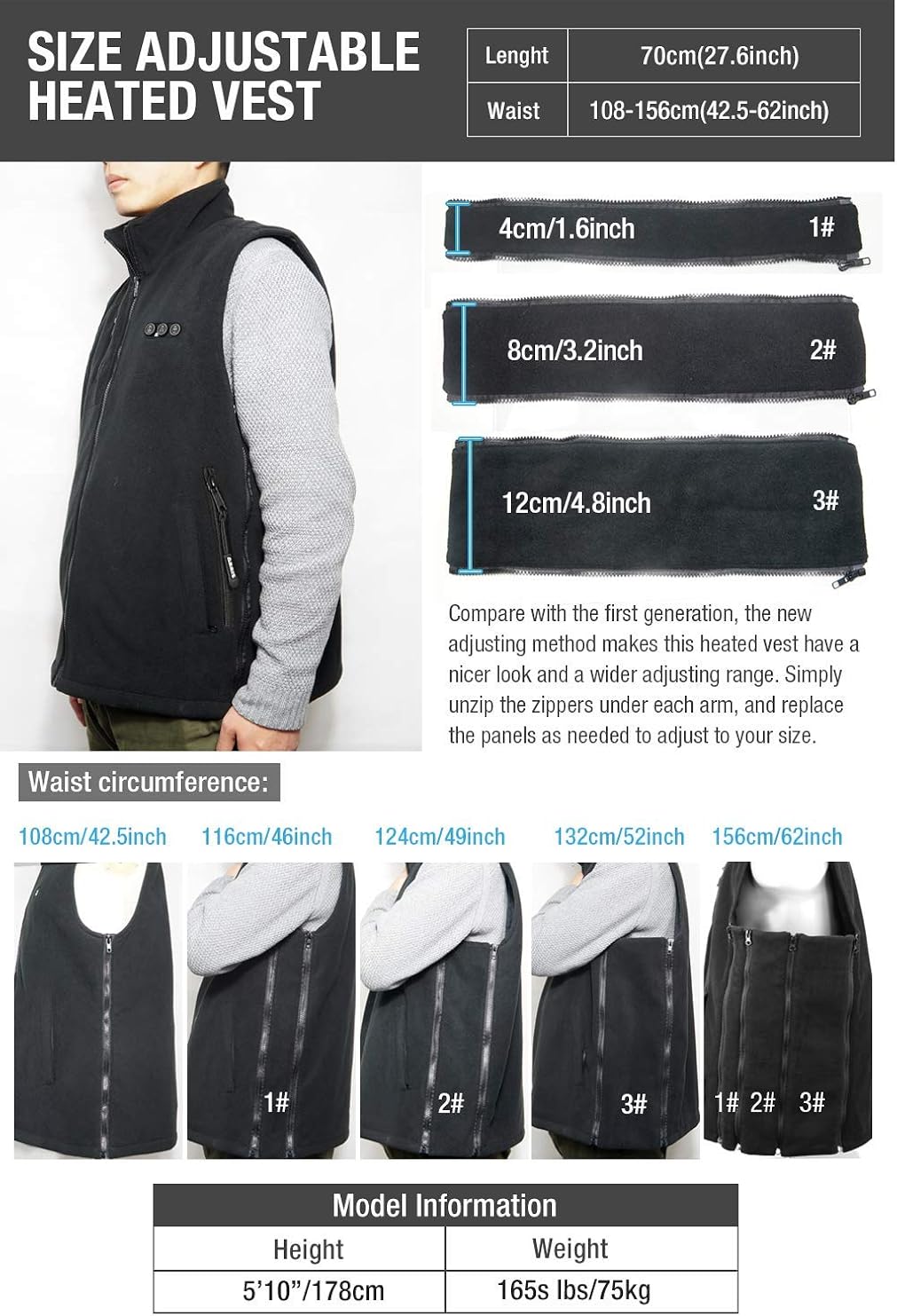 ARRIS Heated Vest for Men, 7.4V Electric Size Adjustable Heating Vest for Hunting, Camping, Fish Suitable for Men and Women Gray: Clothing