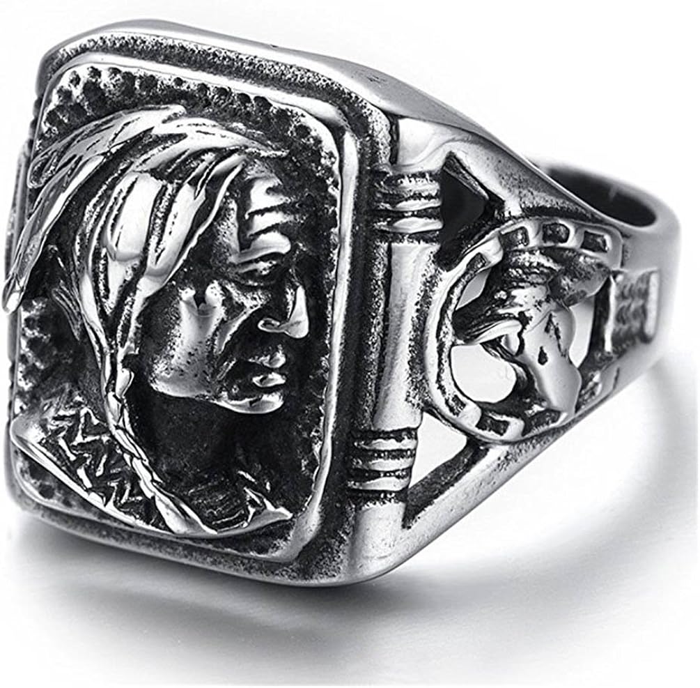 Jajafook Mens Vintage Classic Stainless Steel Ring Biker Native