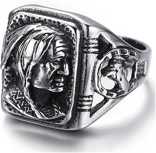 Jajafook Mens Vintage Classic Stainless Steel Ring Biker Native