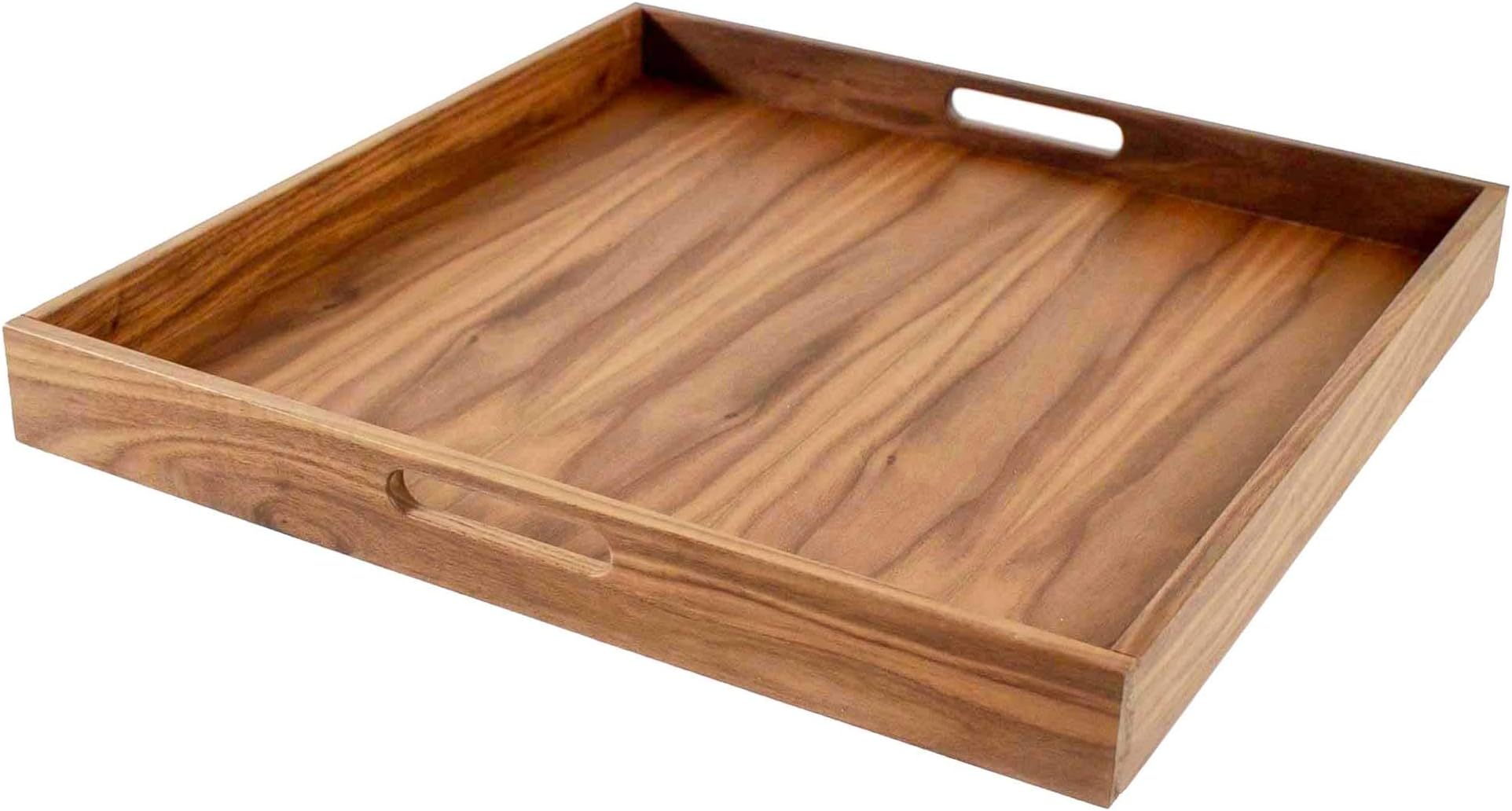 Walnut Wood Serving Tray with Handles - Serve Coffee, Tea, Cocktails, Appetizers, Breakfast in Bed or for Ottomans or Desk - 20x20 Square