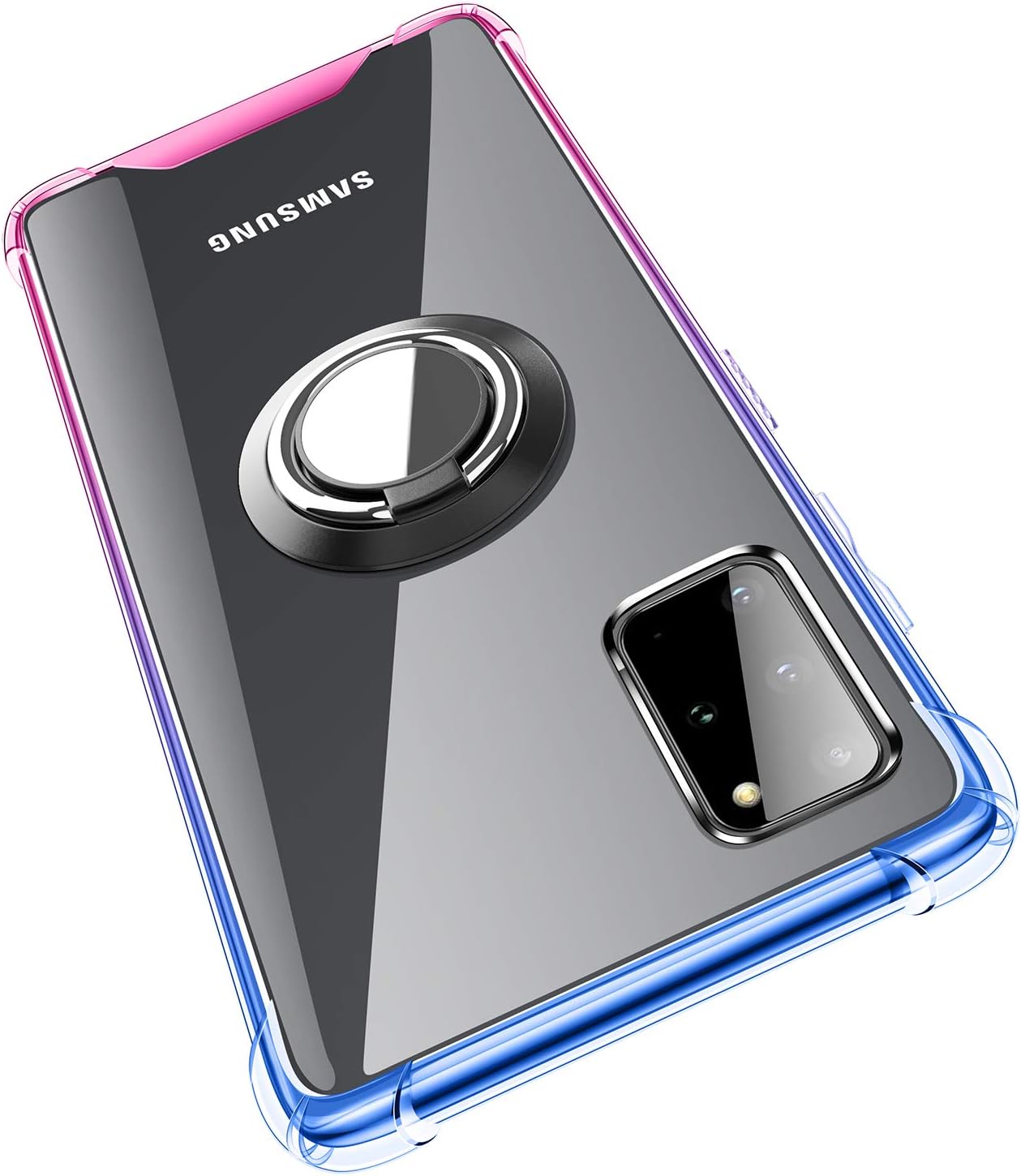 Samsung Galaxy S20 Plus Case, SANKMI Clear Hard PC Back Shockproof Protective Galaxy S20 Plus 5G Cover Cases for Men Girls Women with 360 Rotatable Ring Holder Kickstand (Blue Pink)