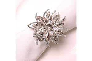 Silver Rhinestone Napkin Rings - Set of 12 Crystal Flower Napkin Ring Holders for Dinner Parties, Home Table Decoration，Weddi